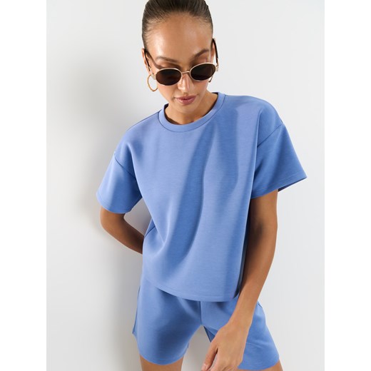 Mohito - Niebieski t-shirt z dodatkiem modalu - fioletowy ze sklepu Mohito w kategorii Bluzki damskie - zdjęcie 180285073