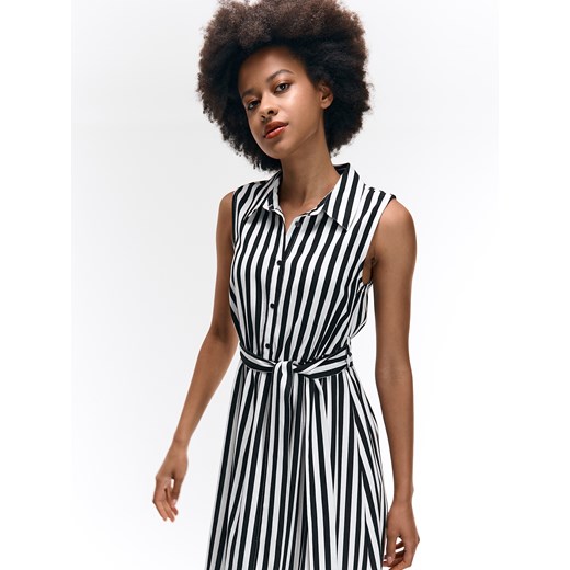 GATE Sukienka w paski z domieszką lnu 34 Gate 34 wyprzedaż gateshop