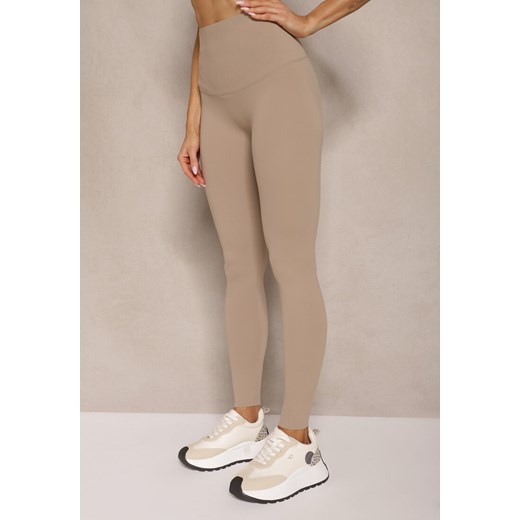 Beżowe Basicowe Legginsy High Waist Tofelia ze sklepu renee.pl w kategorii Spodnie damskie - zdjęcie 180285823
