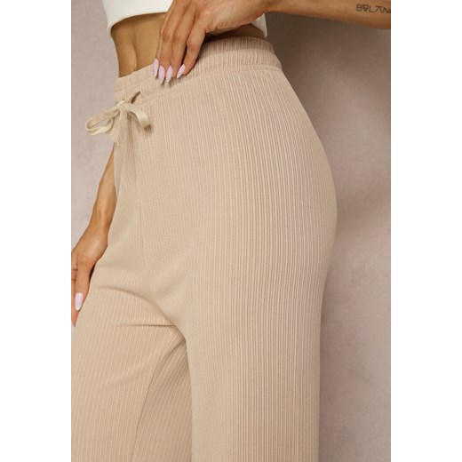 Beżowe Spodnie o Szerokim Kroju High Waist Savianne Renee XL renee.pl