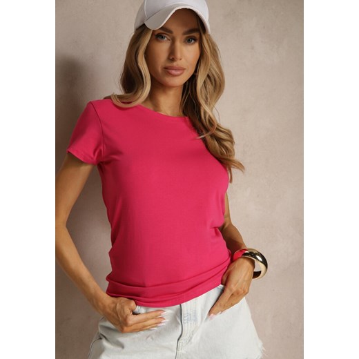 Fuksjowy Basicowy T-shirt z Bawełny Mevolena ze sklepu renee.pl w kategorii Bluzki damskie - zdjęcie 180286021