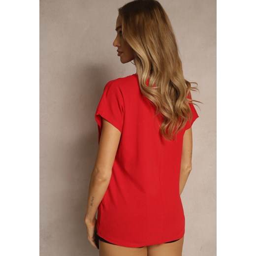 Czerwony T-shirt z Bawełny z Dekoltem w Serek Linithiela Renee S renee.pl