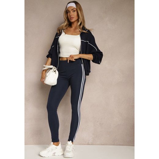 Granatowe Legginsy Ozdobione Lampasami Puelle Renee M renee.pl