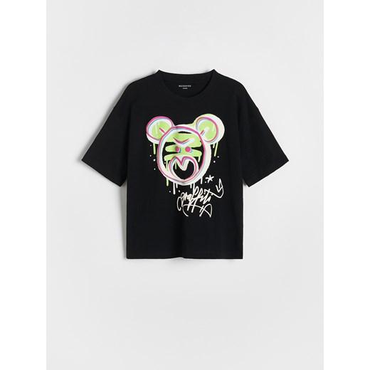 Reserved - T-shirt z nadrukiem - czarny Reserved 158 (12 lat) Reserved