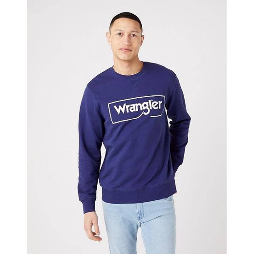 WRANGLER FRAME LOGO CREW MĘSKA BLUZA LOGO NADRUK BLUE W662HAB51 112321426 ze sklepu YouNeedit.pl w kategorii Bluzy męskie - zdjęcie 180294570