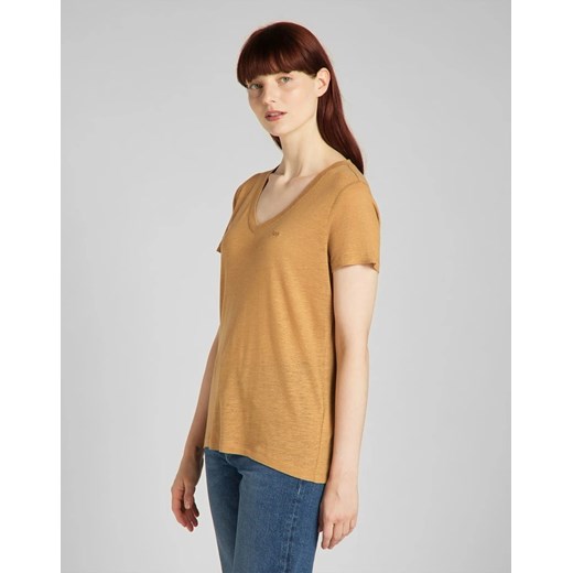 LEE V NECK TEE DAMSKI T-SHIRT TOBACCO BROWN L41JENSZ 112140036 ze sklepu YouNeedit.pl w kategorii Bluzki damskie - zdjęcie 180296984