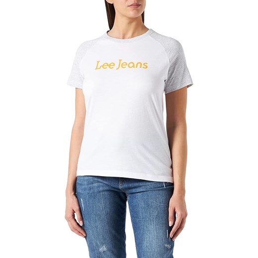 LEE RAGLAN TEE DAMSKI T-SHIRT KOSZULKA Z KRÓTKIM RĘKAWEM LOGO BRIGHT WHITE L43NEHLJ 112109703 ze sklepu YouNeedit.pl w kategorii Bluzki damskie - zdjęcie 180297644