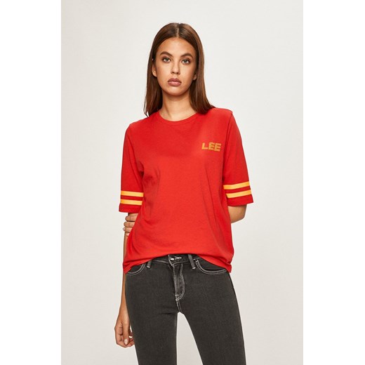 LEE GRAPHIC TEE DAMSKI T-SHIRT KOSZULKA LOGO BRIGHT RED L44SWMEF 112109981 ze sklepu YouNeedit.pl w kategorii Bluzki damskie - zdjęcie 180311643