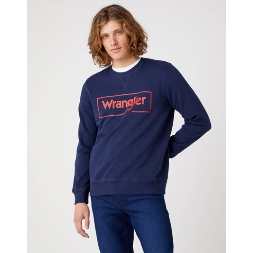WRANGLER FRAME LOGO CREW MĘSKA BLUZA KLASYCZNA NADRUK NAVY W662HA114 112320240 ze sklepu YouNeedit.pl w kategorii Bluzy męskie - zdjęcie 180317711