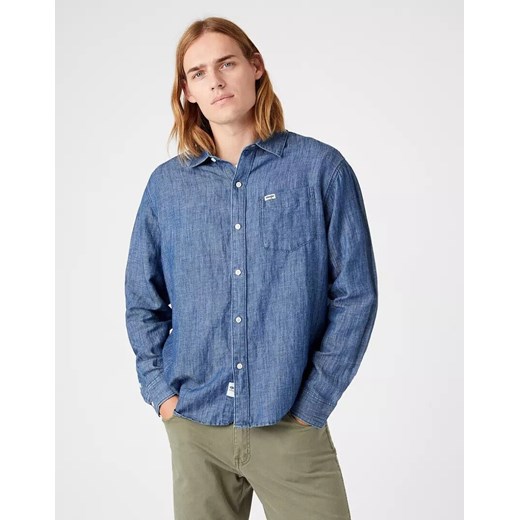 WRANGLER LS 1 PKT SHIRT MĘSKA KOSZULA JEANSOWA JEANS LIGHT INDIGO W5D6BNX4E 112146112 ze sklepu YouNeedit.pl w kategorii Koszule męskie - zdjęcie 180318003