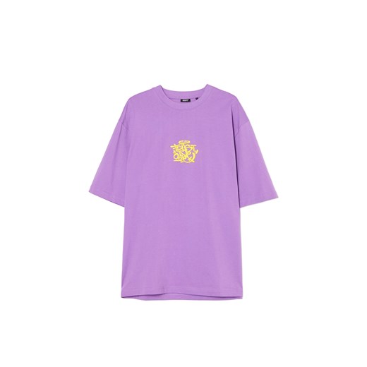Cropp - Fioletowy T-shirt z haftem - fioletowy Cropp M Cropp