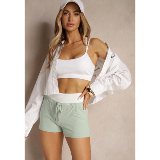 Zielone Szorty Dresowe z Bawełny High Waist ze Sznurkiem Liranise ze sklepu renee.pl w kategorii Szorty - zdjęcie 180327434