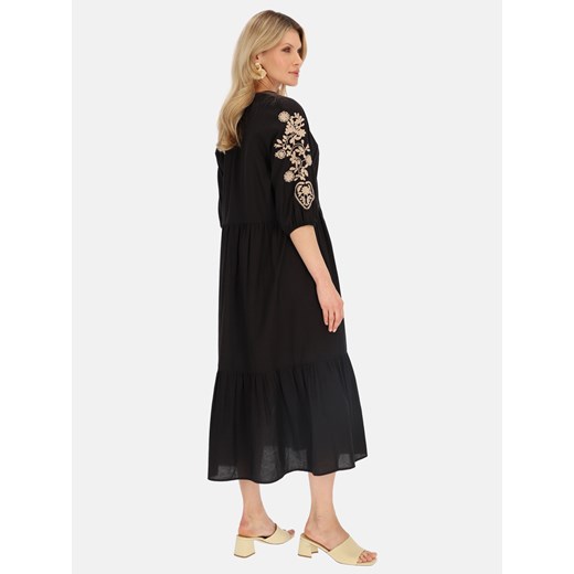 Czarna sukienka midi z haftowanymi rękawami Rino & Pelle Alberta Rino & Pelle 42 Eye For Fashion