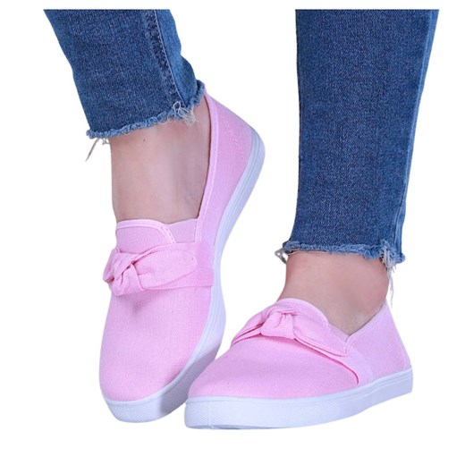 Różowe materiałowe tenisówki slip on /F7-1 14125 S171/ ze sklepu Pantofelek24.pl w kategorii Trampki damskie - zdjęcie 180333444