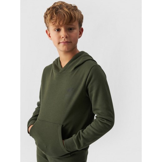 Chłopięca bluza dresowa nierozpinana z kapturem 4F 4FJWMM00TSWSM1292 - khaki ze sklepu Sportstylestory.com w kategorii Bluzy chłopięce - zdjęcie 180333760