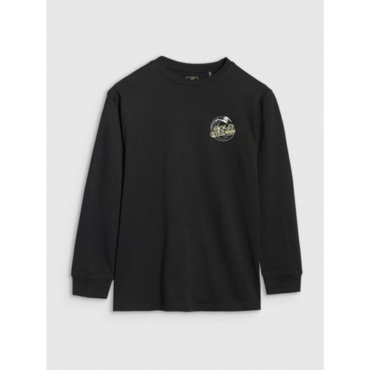 Chłopięcy longsleeve z nadrukiem 4F 4FJWSS25TLONM435 - czarny ze sklepu Sportstylestory.com w kategorii T-shirty chłopięce - zdjęcie 180333884