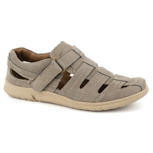 Buty męskie skórzane półbuty na rzep przewiewne 931K oliwkowe ze sklepu butyolivier w kategorii Półbuty męskie - zdjęcie 180334820
