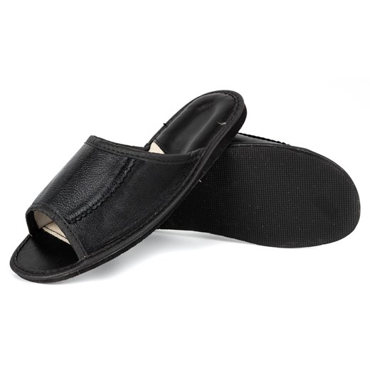 Klapki pantofle męskie skórzane kapcie góralskie 82 czarne Olivier 46 butyolivier