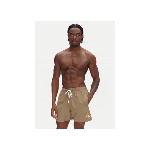 Calvin Klein Swimwear Szorty kąpielowe KM0KM01101 Khaki Regular Fit L MODIVO