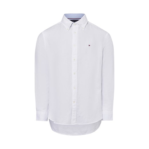 Tommy Hilfiger Męska koszula casual z zawartością lnu Mężczyźni Regular Fit Bawełna biały jednolity ze sklepu vangraaf w kategorii Koszule męskie - zdjęcie 180339341