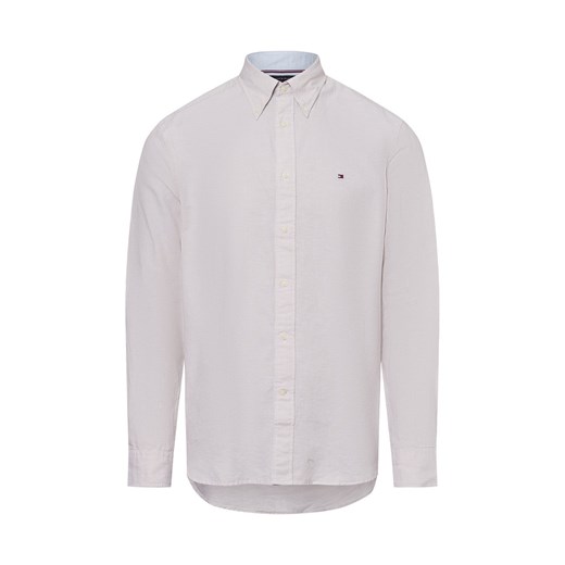 Tommy Hilfiger Męska koszula casual z zawartością lnu Mężczyźni Regular Fit Bawełna beżowy w paski ze sklepu vangraaf w kategorii Koszule męskie - zdjęcie 180339342