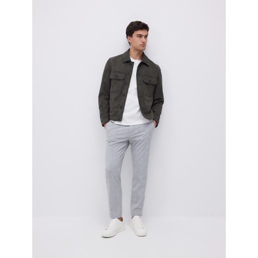Reserved - Spodnie carrot slim w kratę - jasnoszary Reserved L Reserved
