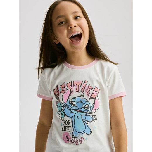Reserved - T-shirt Lilo i Stitch - złamana biel ze sklepu Reserved w kategorii Bluzki dziewczęce - zdjęcie 180340683