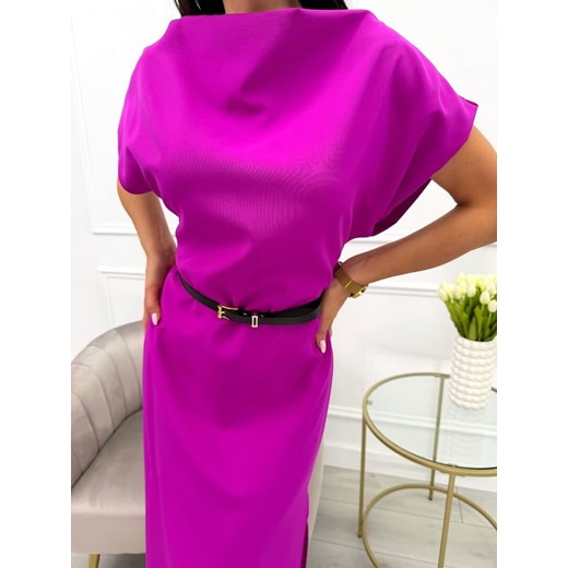 Fuksjowa Sukienka Midi z Paskiem Modnakiecka.pl 44 ModnaKiecka.pl