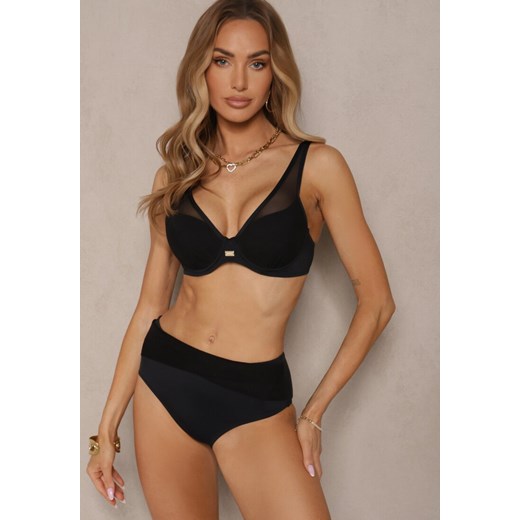 Czarne Bikini z Siateczkowymi Zdobieniami Biustonosz i Majtki Typu Figi Linelissa ze sklepu renee.pl w kategorii Stroje kąpielowe - zdjęcie 180343382