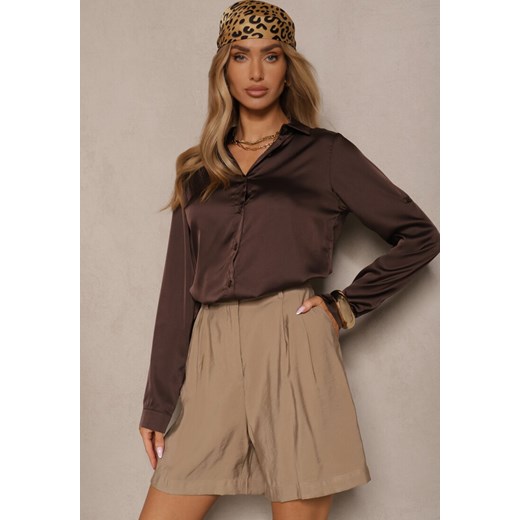 Beżowe Basicowe Szorty High Waist Nitavea ze sklepu renee.pl w kategorii Szorty - zdjęcie 180343594