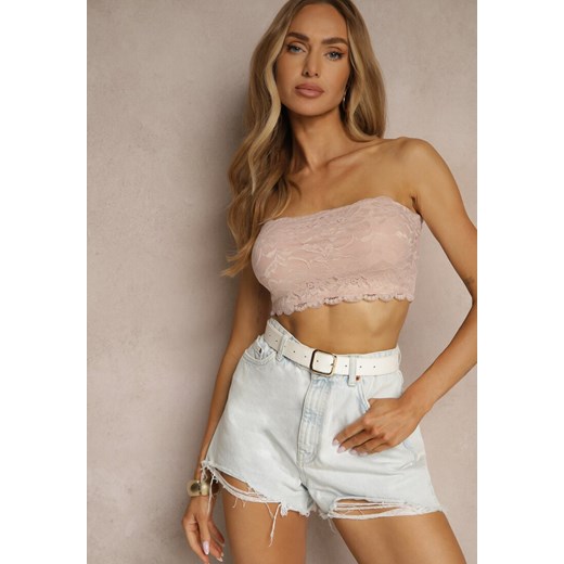 Różowy Koronkowy Top Bandeau o Dopasowanym Kroju Pasiella ze sklepu renee.pl w kategorii Bluzki damskie - zdjęcie 180343712