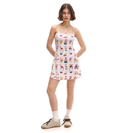 Cropp - Prążkowana sukienka mini z nadrukiem - wielobarwny ze sklepu Cropp w kategorii Sukienki - zdjęcie 180344540