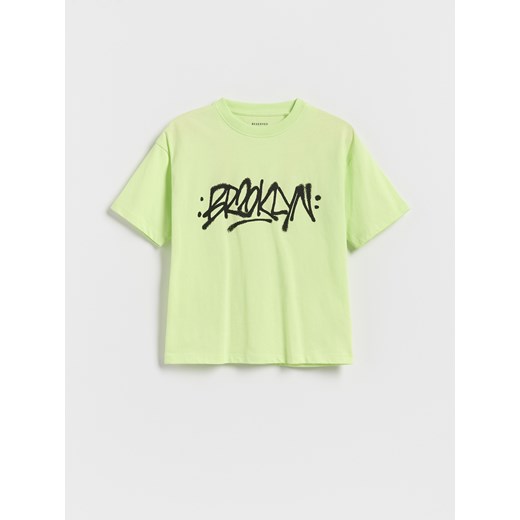 Reserved - Bawełniany t-shirt z nadrukiem - zielony ze sklepu Reserved w kategorii T-shirty chłopięce - zdjęcie 180344972