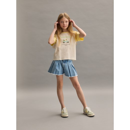 Reserved - Bawełniany t-shirt z nadrukiem - żółty ze sklepu Reserved w kategorii Bluzki dziewczęce - zdjęcie 180345053