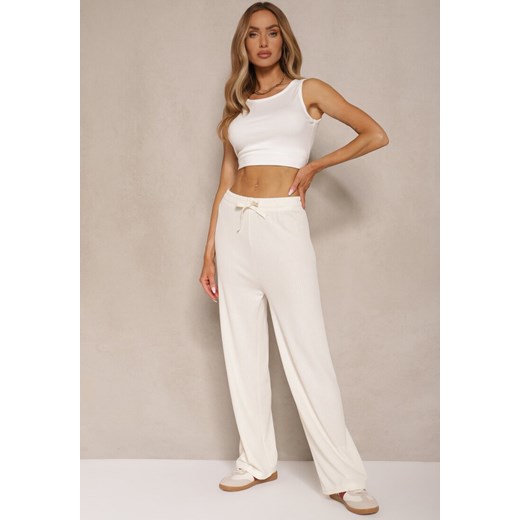 Jasnobeżowe Spodnie o Szerokim Kroju High Waist Savianne ze sklepu renee.pl w kategorii Spodnie damskie - zdjęcie 180345293