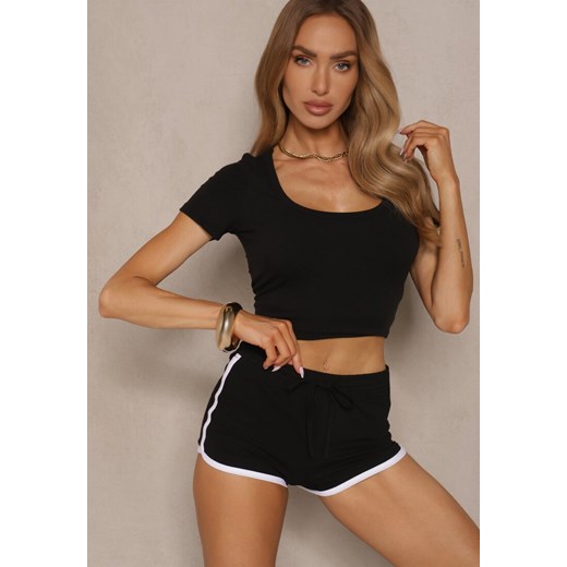 Czarny T-shirt Bawełniany z Wyciętym Okrągłym Dekoltem Efralea ze sklepu renee.pl w kategorii Bluzki damskie - zdjęcie 180345343