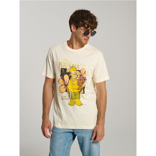 Sinsay - Koszulka z nadrukiem The Simpsons - kremowy ze sklepu Sinsay w kategorii T-shirty męskie - zdjęcie 180350333