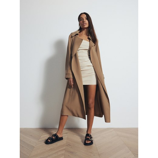 Reserved - Płaszcz oversize z wiskozą - brązowy Reserved XL Reserved okazyjna cena