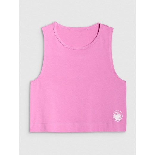 Damski crop top z nadrukiem 4F 4FWSS25TSLEF118 - różowy ze sklepu Sportstylestory.com w kategorii Bluzki damskie - zdjęcie 180356892