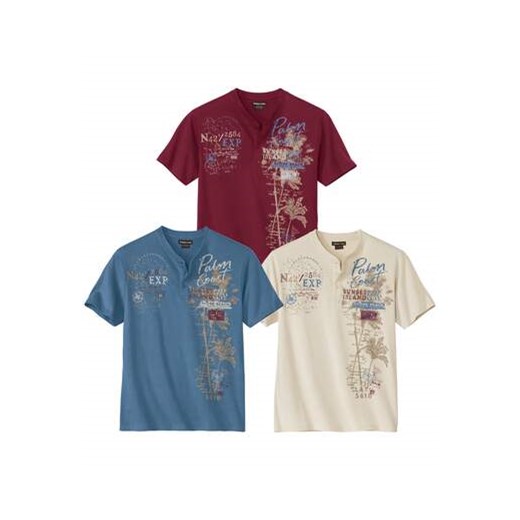 Zestaw 3 koszulek z dekoltem z guzikami Capri ze sklepu Atlas For Men w kategorii T-shirty męskie - zdjęcie 180361682