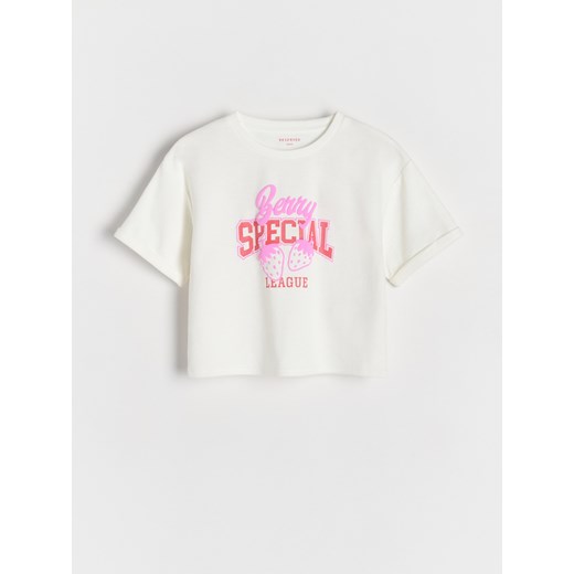 Reserved - T-shirt z wypukłym nadrukiem - złamana biel ze sklepu Reserved w kategorii Bluzki dziewczęce - zdjęcie 180362141