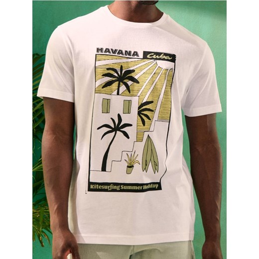 Sinsay - Koszulka z nadrukiem o motywie roślinnym - kremowy ze sklepu Sinsay w kategorii T-shirty męskie - zdjęcie 180362874