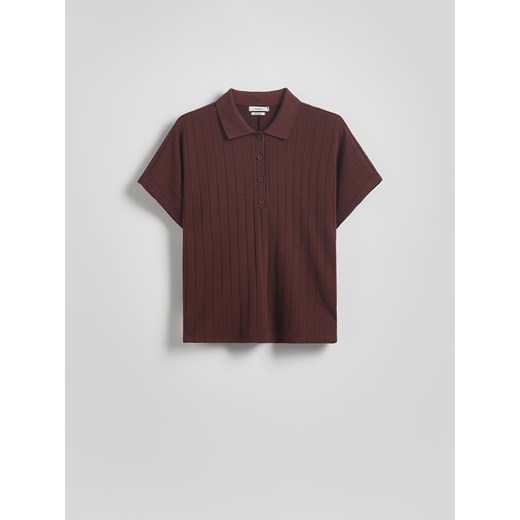 Reserved - T-shirt polo z dodatkiem lyocellu - brązowy Reserved XS Reserved