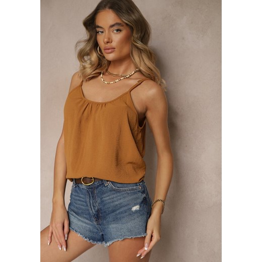 Brązowy Basicowy Top z Bawełną Thireldi ze sklepu renee.pl w kategorii Bluzki damskie - zdjęcie 180364973