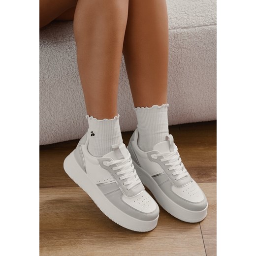 Biało-Szare Klasyczne Sneakersy Vices na Grubej Podeszwie Torira ze sklepu born2be.pl w kategorii Buty sportowe damskie - zdjęcie 180366214