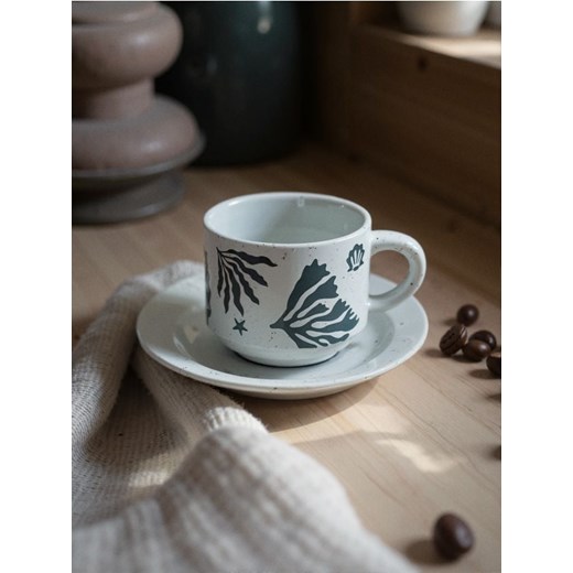 Sinsay - Porcelanowa filiżanka z morskim motywem ze spodkiem - szary ze sklepu Sinsay w kategorii Filiżanki - zdjęcie 180368201