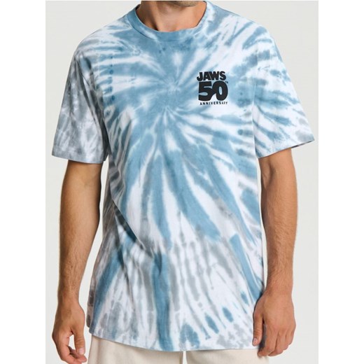 Sinsay - Koszulka z efektem tie dye Jaws - błękitny ze sklepu Sinsay w kategorii T-shirty męskie - zdjęcie 180368344
