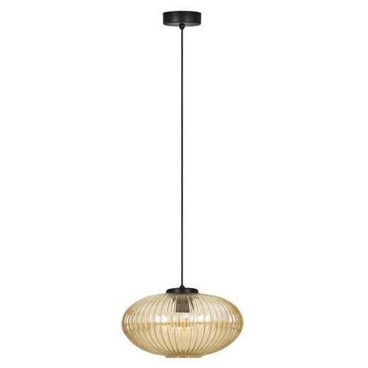 Beżowa lampa wisząca z ryflowanym kloszem - J046-Lewiro Lumes One Size Edinos.pl