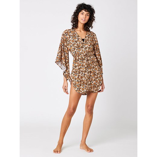 Sukienka Rip Curl w serek w kwiaty mini z długim rękawem z wiskozy 