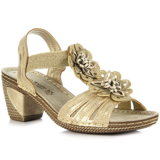 MARCO TOZZI 28502 kremowe sandały damskie ze złotym połyskiem i gumami ściągającymi butyraj-pl szary lato